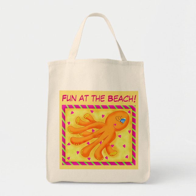Tote Bag Amusement à la plage Whimsy Octopus Jaune Orange (Devant)