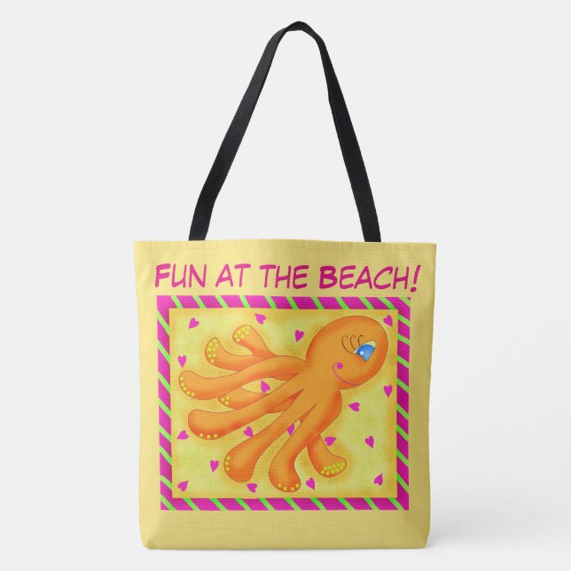 Tote Bag Amusement à la plage Whimsy Octopus Jaune Orange (Devant)
