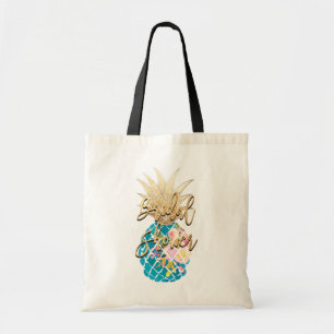 Tote Bag Ananas de PixDezines Aloha+Or de Faux+Aqua