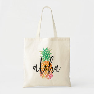 Tote Bag ananas en aloha tropical à l'aquarelle lettrée à l