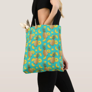 Tote Bag Ananas En Couleur Turquoise
