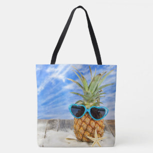 Tote Bag ananas en lunettes de soleil avec étoiles de mer