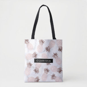 Tote Bag ananas rose d'or de marbre blanc moderne élégant