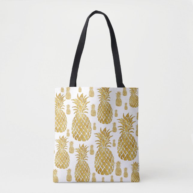 Tote Bag ananas tropicaux d'or en été (Devant)