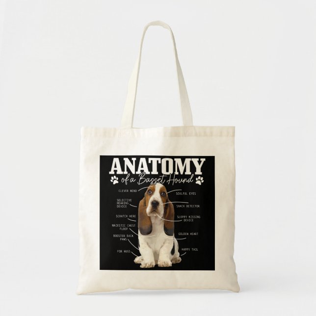 Tote Bag Anatomy Of A Basset Hound Funny Cute Dog Basset Mo (Devant)