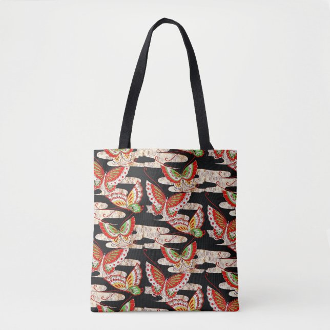 Tote Bag ANCIENS BULLETINS JAPONAIS Rouge Noir Blanc (Devant)