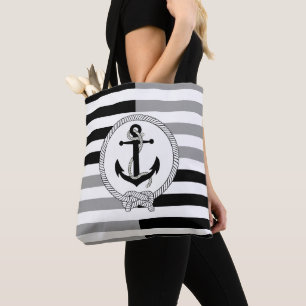 Tote Bag Ancrage de navire noir nautique, bande noire