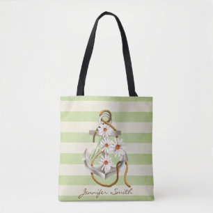 Tote Bag Ancrage nautique et bouquet de marguerite blanche