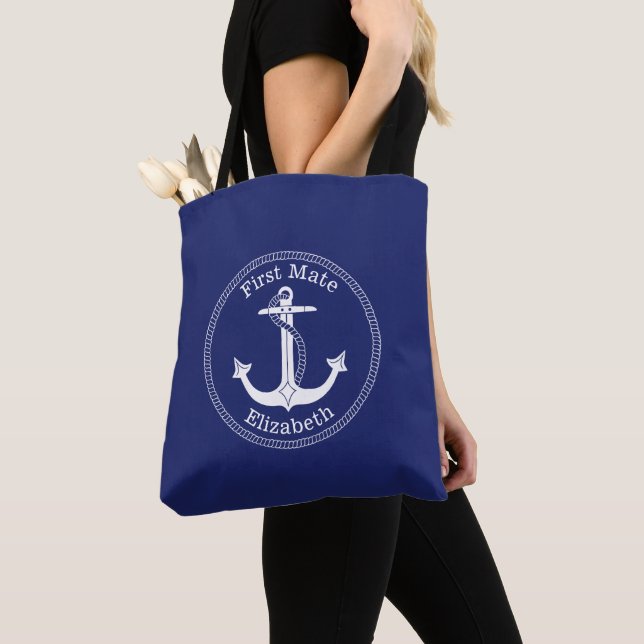 Tote Bag Ancre blanche nautique premier mariage personnalis (De près)