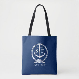 Tote Bag Ancre bleue et blanche marine Monogramme Personnal