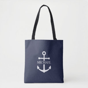Tote Bag Ancre bleue marine Nom personnalisé