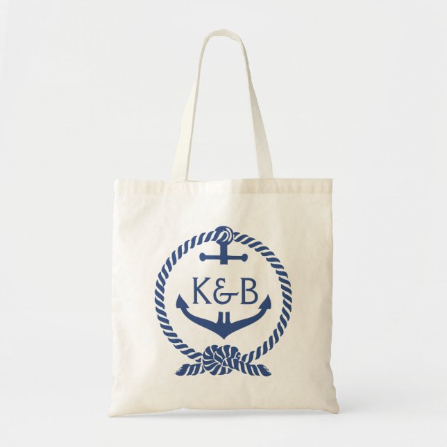 Tote Bag Ancre de bateau nautique bleu et blanc Marine 2 (Devant)