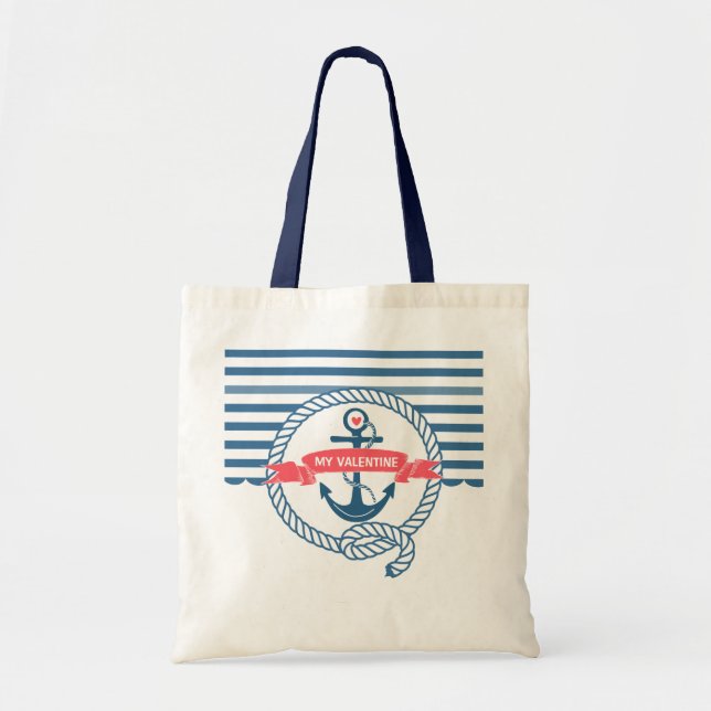 Tote Bag Ancre de bateau nautique Blue Stripes (Devant)