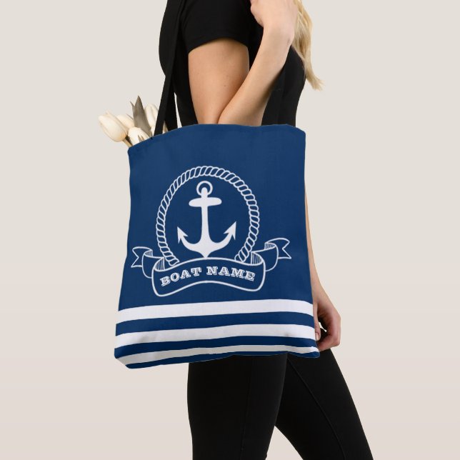 Tote Bag Ancre marine Bleu rayé (De près)