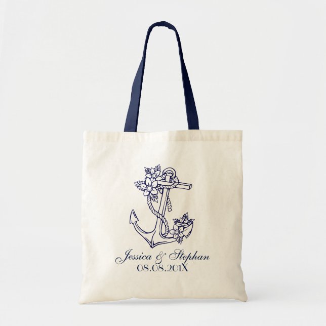 Tote Bag Ancre marine florale bleu (Devant)