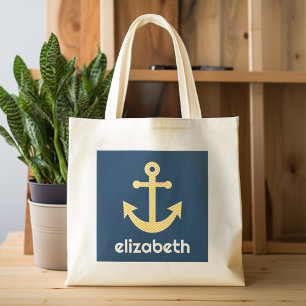 Tote Bag Ancre nautique avec Motif de Navy Jaune Chevron