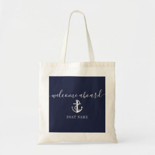 Tote Bag Ancre nautique Nom du bateau Marine Blue Welcome A