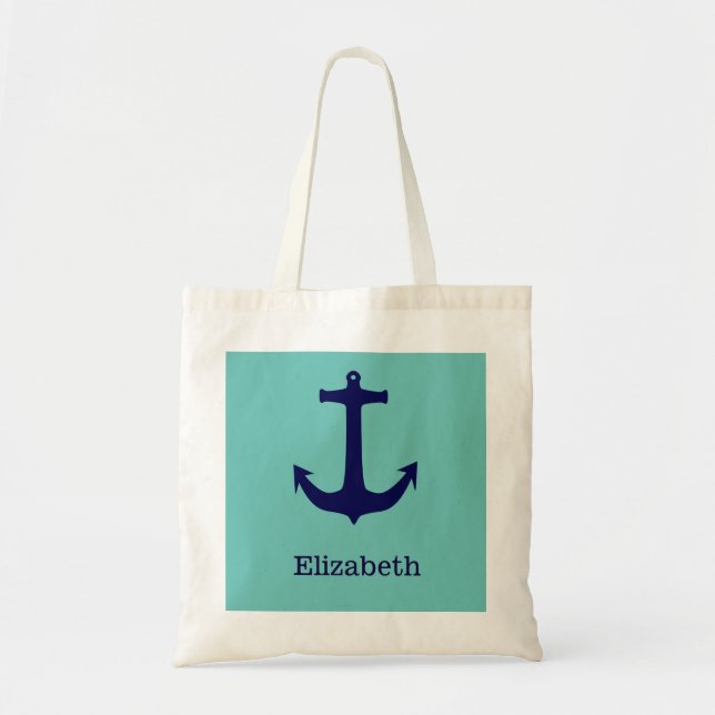 Tote Bag Ancre nautique Nom personnalisé Monogramme (Devant)