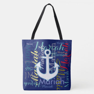 Tote Bag ancre nautique & noms colorés