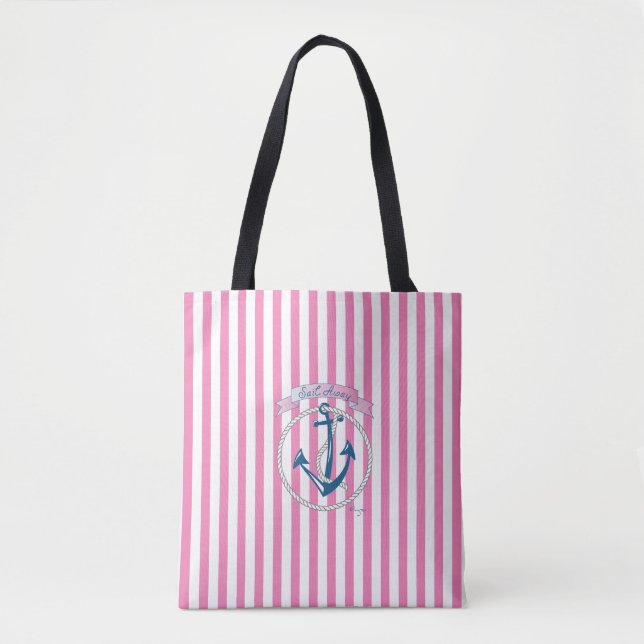 Tote Bag Ancre nautique, Voile, Bleu, Cool (Devant)