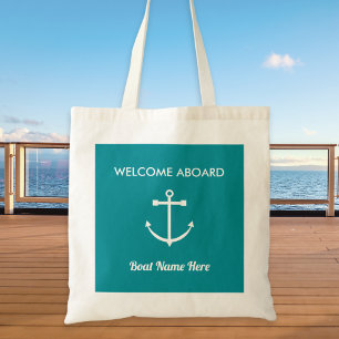 Tote Bag Ancre nautique voile Turquoise Bienvenue à bord