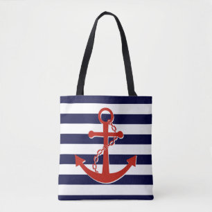 Tote Bag Ancre rouge marine Plage Stripes