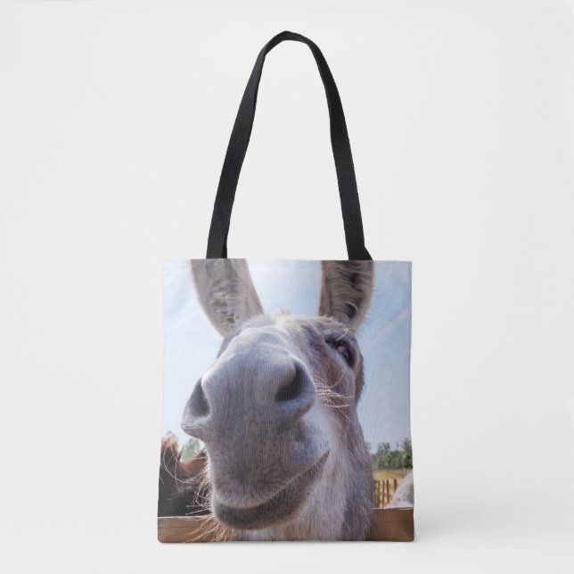 Tote Bag Âne souriant gris comique (Devant)