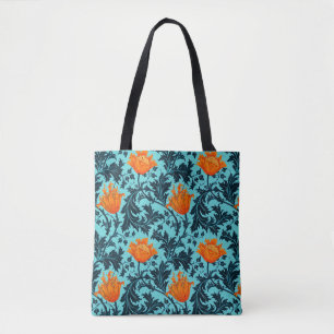 Tote Bag Anémone de William Morris, bleu d'indigo et corail