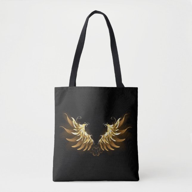 Tote Bag Ange d'or sur arrière - plan noir (Devant)