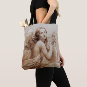 Tote Bag ANGE JOUE LA LYRE SUR LES NUAGES Sépia marron