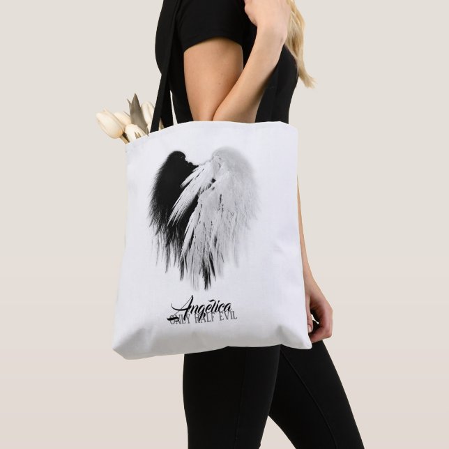 Tote Bag ANGEL AILES COEUR Noir+Blanc Seulement mi-mal Funn (De près)