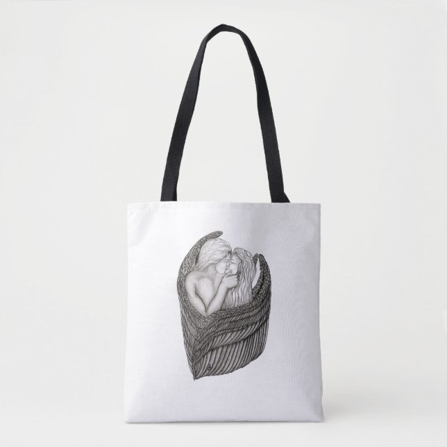 Tote Bag Angels Kissing, noir et blanc Design (Devant)