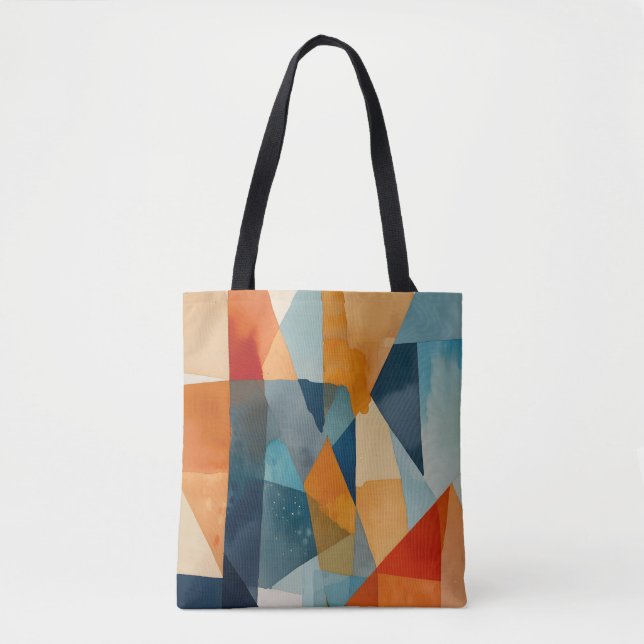 Tote Bag Angles Abstraits de bleu et d'orange (Devant)