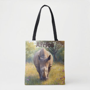 Tote Bag Animal de safari Rhinocéros Aquarelle nature