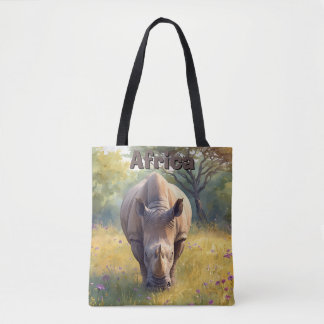 Tote Bag Animal de safari Rhinocéros Aquarelle nature