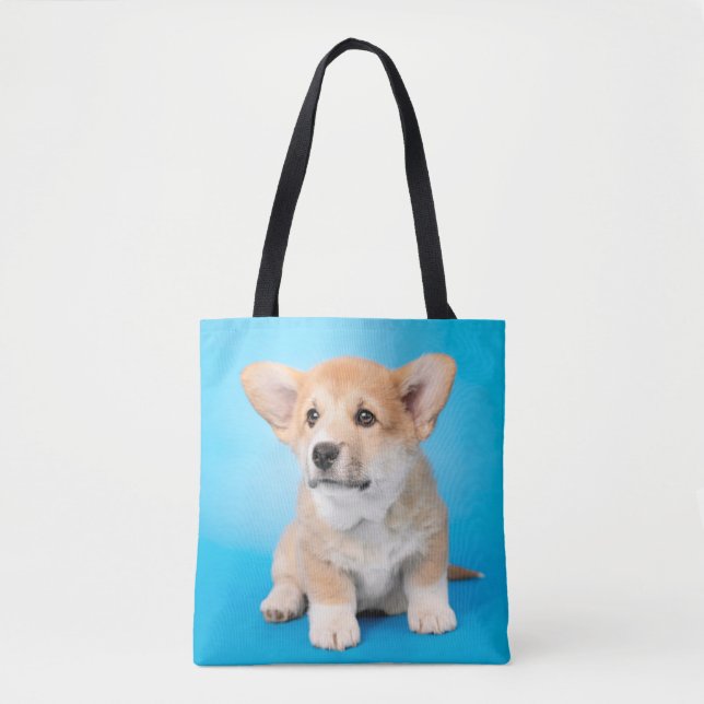 Tote Bag Animaux de bébés cutest | Chiot de Corgi en bleu (Devant)