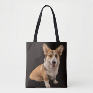 Tote Bag Animaux de bébés cutest   Corgi Portrait sur Noir
