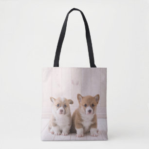 Tote Bag Animaux de bébés cutest   Deux Bébés Corgis assis