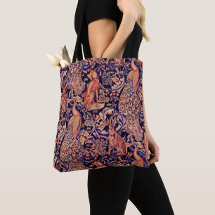 Tote Bag ANIMAUX FORESTIERS, FOX, PEACOCK, HARE PiNK BLUE F