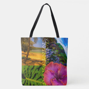 Tote Bag Anini Beach, Kauai Hawaiian Collage Beach Bag