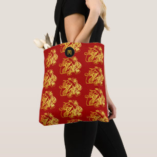 Tote Bag Année Rat Chinoise Zodiac Gold Papier coupé Monogr