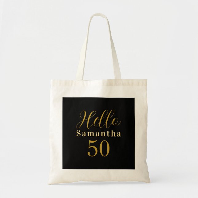 Tote Bag Anniversaire 50e Anniversaire Noir Or Personnalisé (Devant)