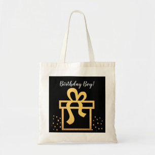 Tote Bag Anniversaire Boy Black and Gold Faux Foil