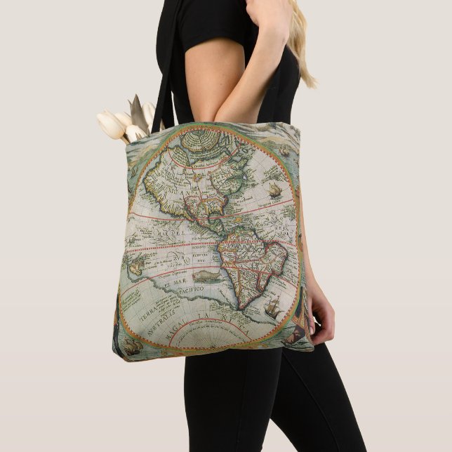 Tote Bag Antique carte du Vieux Monde des Amériques, Theodo (De près)