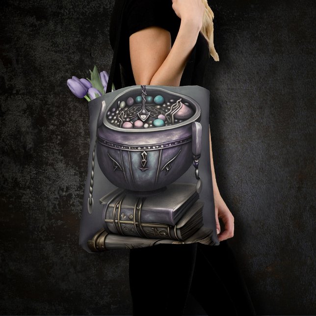Tote Bag Antique Steampunk Cauldron | Pile de Spellbooks (Créateur téléchargé)
