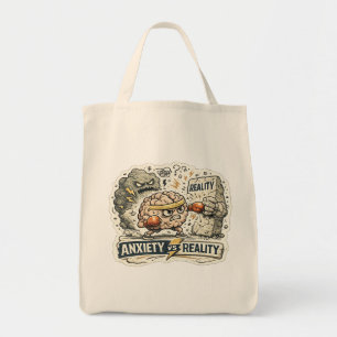 Tote Bag Anxiété vs Réalité Humour Mental Drôle Il