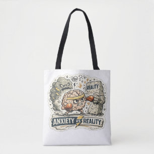 Tote Bag Anxiété vs Réalité Humour Mental Drôle Il