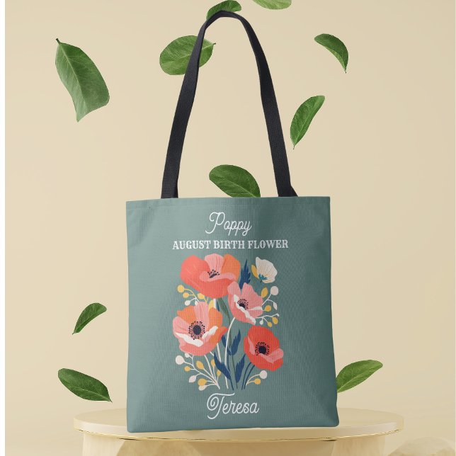 Tote Bag Août Fleur de naissance Nom personnalisé (Créateur téléchargé)