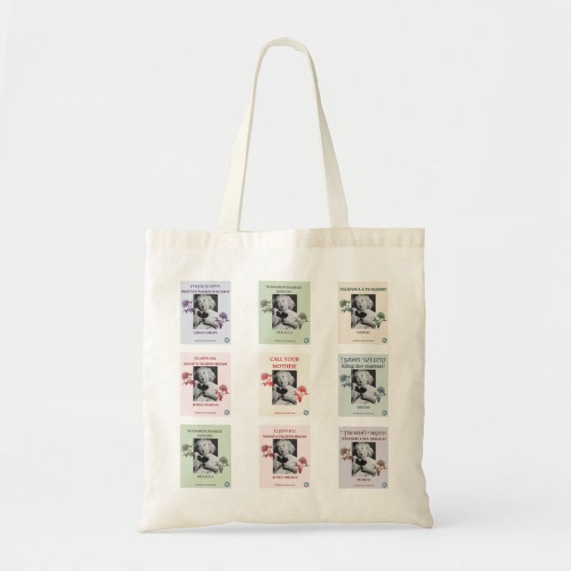 Tote Bag Appelez votre mère en 7 langues (Devant)