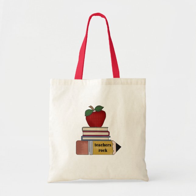 Tote Bag Apple, livres, roche de professeurs de crayon (Devant)